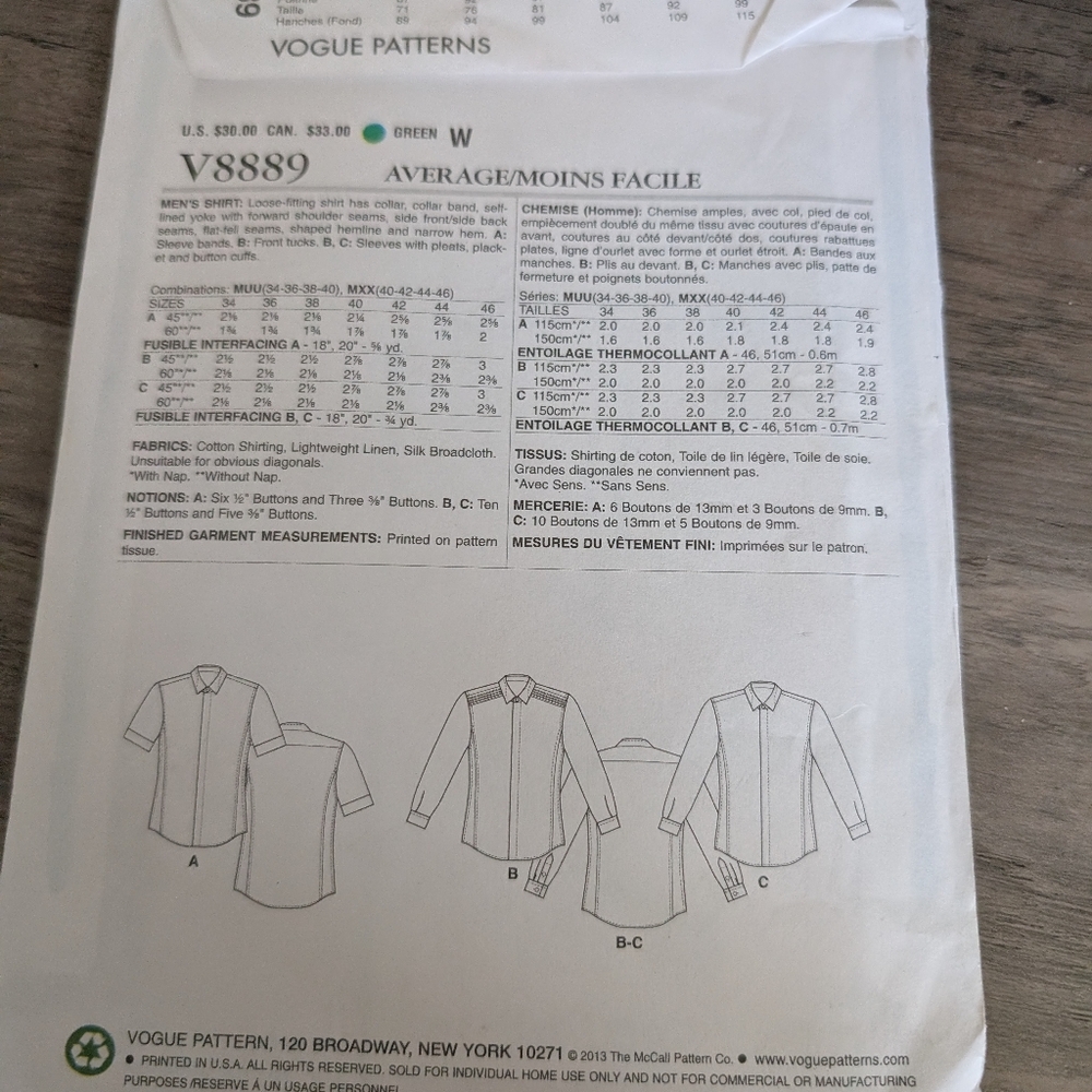 Vogue Mens Pattern - Picture 2 of 2